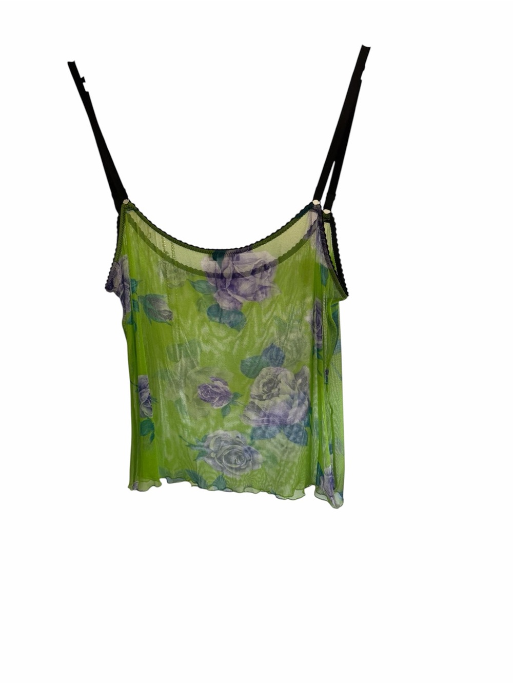 Dolce & Gabbana Lime Green Sheer Floral Mesh Cami with Black Straps